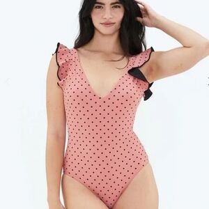 Summersalt Backflip ruffle one piece pink polka dot swimsuit Size 10